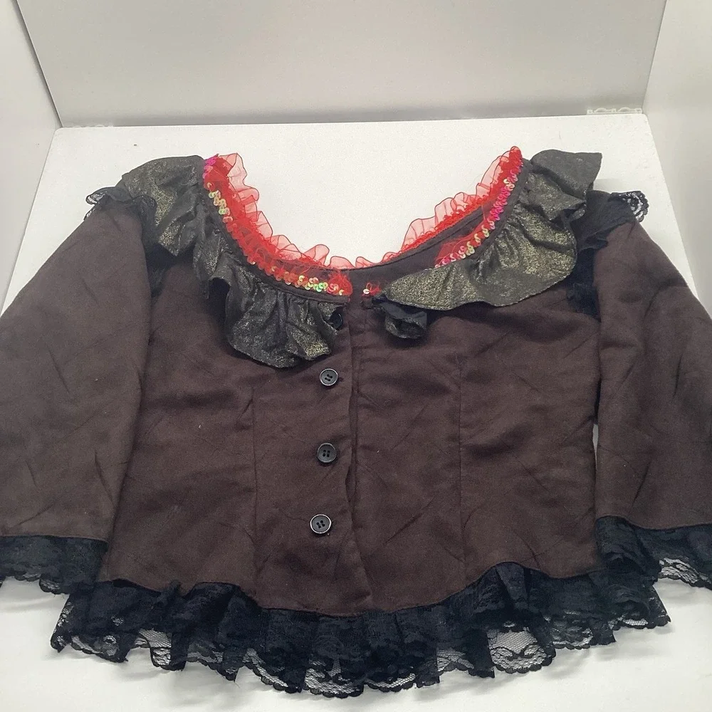 Brown Suede Sz 8 Skirt + Top Day of The Day Costume Mask Hair Clips Halloween - Picture 3 of 14